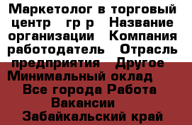 Маркетолог в торговый центр – гр/р › Название организации ­ Компания-работодатель › Отрасль предприятия ­ Другое › Минимальный оклад ­ 1 - Все города Работа » Вакансии   . Забайкальский край